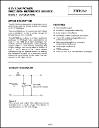 ZRT062C1 datasheet: 6.2 V low power precision reference sourse ZRT062C1