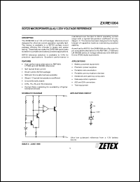 ZXRE1004DFTA datasheet: Micropower 1.22 V voltage reference ZXRE1004DFTA