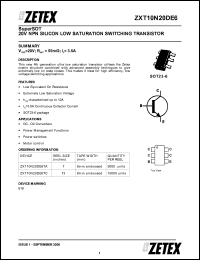 ZXT10N20DE6TC datasheet: 20 V NPN silicon low saturation switching transistor ZXT10N20DE6TC