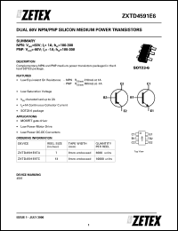 ZXTD4591E6TA datasheet: Dual 60 V NPN/PNP silicon medium power transistor ZXTD4591E6TA