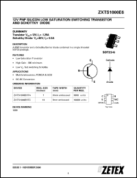 ZXTS1000E6TA datasheet: 12 V PNP silicon low saturation switching transistor and schottky diode ZXTS1000E6TA