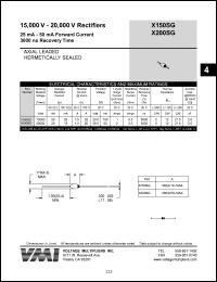 X150SG datasheet: 15000 V rectifier 25-50 mA forward current, 3000 ns recovery time X150SG