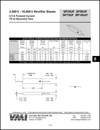 SP25UF datasheet: 2500 V rectifier stack 0.5 A forward current, 70 ns recovery time SP25UF