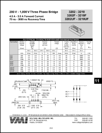 3202 datasheet: 200 V three phase bridge 4-5 A forward current, 3000 ns recovery time 3202