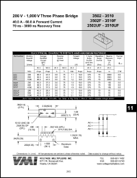 3502 datasheet: 200 V three phase bridge 40-60 A forward current, 3000 ns recovery time 3502
