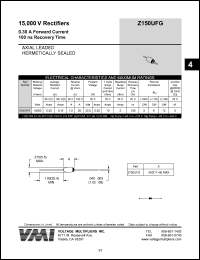 Z150UFG datasheet: 15000 V rectifier 0.3 A forward current,100 ns recovery time Z150UFG