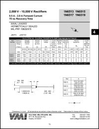 1N6517 datasheet: 5000 V rectifier 0.5-2 mA forward current,70 ns recovery time 1N6517