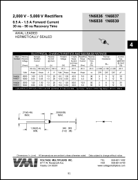 1N6838 datasheet: 2000 V rectifier 0.5-1.5 A forward current,50 ns recovery time 1N6838