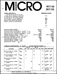 BCY59 datasheet: 390mW NPN silicon planar epitaxial transistor BCY59