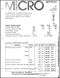 BCY71 datasheet: 350mW PNP silicon planar epitaxial transistor BCY71