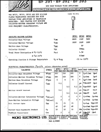 BF392 datasheet: 625mW NPN high voltage video amplifier BF392