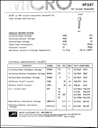 BF397 datasheet: 625mW PNP silicon transistor BF397