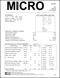 CL117 datasheet: 625mW NPN silicon planar transistor CL117