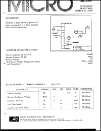 MGB35C datasheet: 100mW, 5V 3mm ultra high brightness green led lamp MGB35C