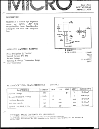 MSB64TA-1 datasheet: 5V, 100mW rectangular red LED lamp MSB64TA-1