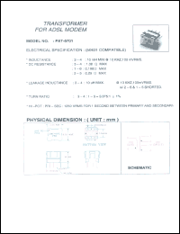PAT-0701 datasheet: Transformer for ADSL modem PAT-0701