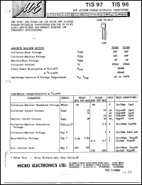 TIS98 datasheet: 6V NPN silicon planar epitaxial transistor TIS98