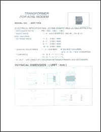 SAT-1316 datasheet: Transformer for ADSL modem SAT-1316