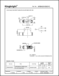 APBA3010SGYC datasheet: 3.0 x 1.0 mm right angle bi-color SMD chip LED. Super bright green, yellow.  Lens type water clear. APBA3010SGYC