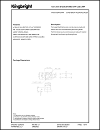 APTB1615SRPGWPR datasheet: 1.6 x 1.5 mm bi-color SMD chip LED lamp. Super bright red (peak wavelength 660 nm), pure green (peak wavelength 555 nm). Lens type white diffused. APTB1615SRPGWPR