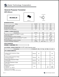 BC846A datasheet: 65 V,  100 mA general purpose transistor NPN silicon BC846A