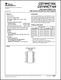 CD74HC164M datasheet:  HIGH SPEED CMOS LOGIC 8-BIT SERIAL-IN/PARALLEL-OUT SHIFT REGISTER CD74HC164M