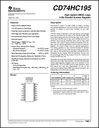 CD74HC195E datasheet:  HIGH SPEED CMOS LOGIC 4-BIT PARALLEL ACCESS REGISTER CD74HC195E