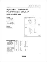 2SD2114K datasheet: 20V,0.5A high-current gain medium power transistor 2SD2114K