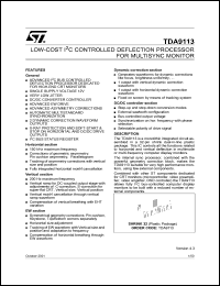 TDA9113 datasheet: Low cost I2C controlled deflection processor for multisync monitor TDA9113