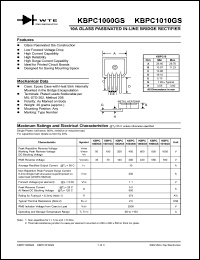 KBPC1006GS datasheet: 600V, 10A glass passivated in-line bridge rectifier KBPC1006GS