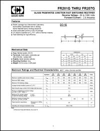 FR204G datasheet: 400 V, 2 A, Glass passivated junction fast switching rectifier FR204G