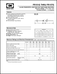 FR153G datasheet: 200 V, 1.5 A, Glass passivated junction fast switching rectifier FR153G