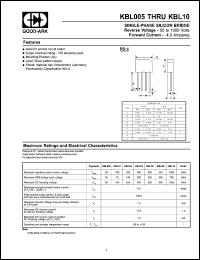 KBL08 datasheet: 800 V, 4 A, Single-phase silicon bridge KBL08