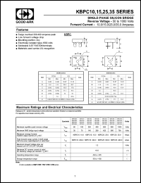 KBPC3504 datasheet: 400 V, 35 A, Single-phase silicon bridge KBPC3504