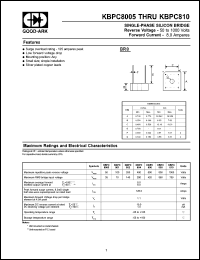 KBPC8005 datasheet: 50 V, 8 A, Single-phase silicon bridge KBPC8005