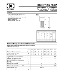 RS203 datasheet: 200 V, 2 A, Single-phase silicon bridge RS203