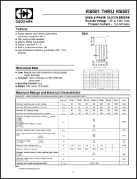 RS502 datasheet: 100 V, 5 A, Single-phase silicon bridge RS502