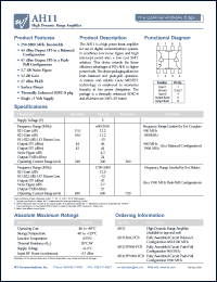 AH11PP1900-PCB datasheet: 50- 1500MHz, 11V; high dynamic range amplifier AH11PP1900-PCB