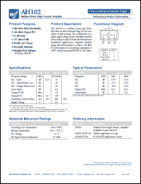 AH102-PCS datasheet: 50- 1500MHz, 11V; medium power, high linearity amplifier AH102-PCS