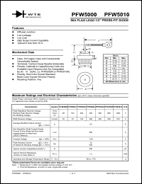 PFW5001 datasheet: Reverse voltage: 100V, 50A flag lead 1/2 press-fit diode PFW5001