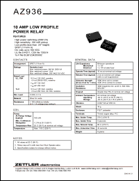 AZ936-1A-3DE datasheet: Nominal coil VCD: 3; 10Amp low profile power relay AZ936-1A-3DE