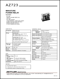 AZ723-2A-50A datasheet: Nominal coil VAC: 50; miniature power relay AZ723-2A-50A
