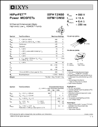 IXFH13N50 datasheet: 500V HiPerFET power MOSFET IXFH13N50