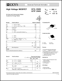 IXTP2N80 datasheet: 800V high voltage MOSFET IXTP2N80