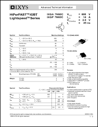 IXGP7N60C datasheet: 600V HiPerFET power IGBT IXGP7N60C