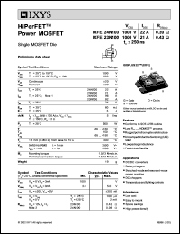 IXFE24N100 datasheet: 1000V HiPerFET power MOSFET IXFE24N100