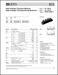 MCC94-20IO1B datasheet: 2000V high voltage thyristor modules thyristor/diode module MCC94-20IO1B