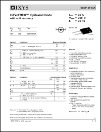 DSEP30-03A datasheet: 300V HiPerFRED epitaxial diode with soft recovery DSEP30-03A