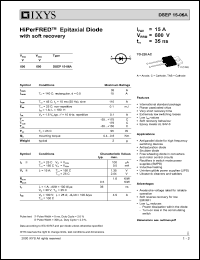 DSEP15-06A datasheet: 600V HiPerFRED epitaxial diode with soft recovery DSEP15-06A