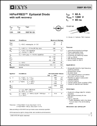 DSEP60-12A datasheet: 1200V HiPerFRED epitaxial diode with soft recovery DSEP60-12A